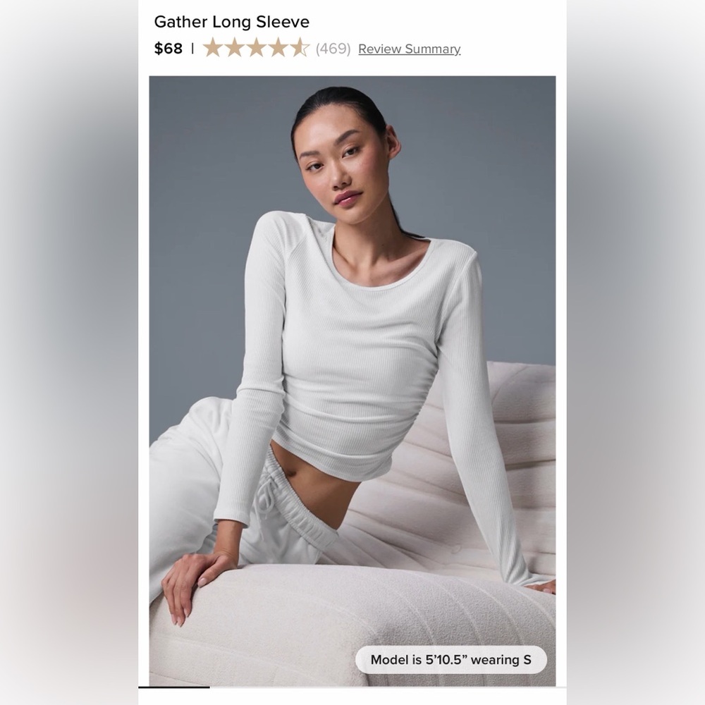 Alo Gather Ribbed Long Sleeve Crop Top in BLUE